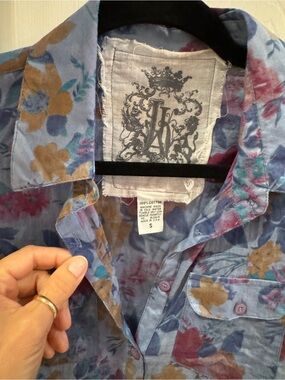 Jak- Floral Cotton Button-Up Shirt in Blue and Mauve Sz Sml